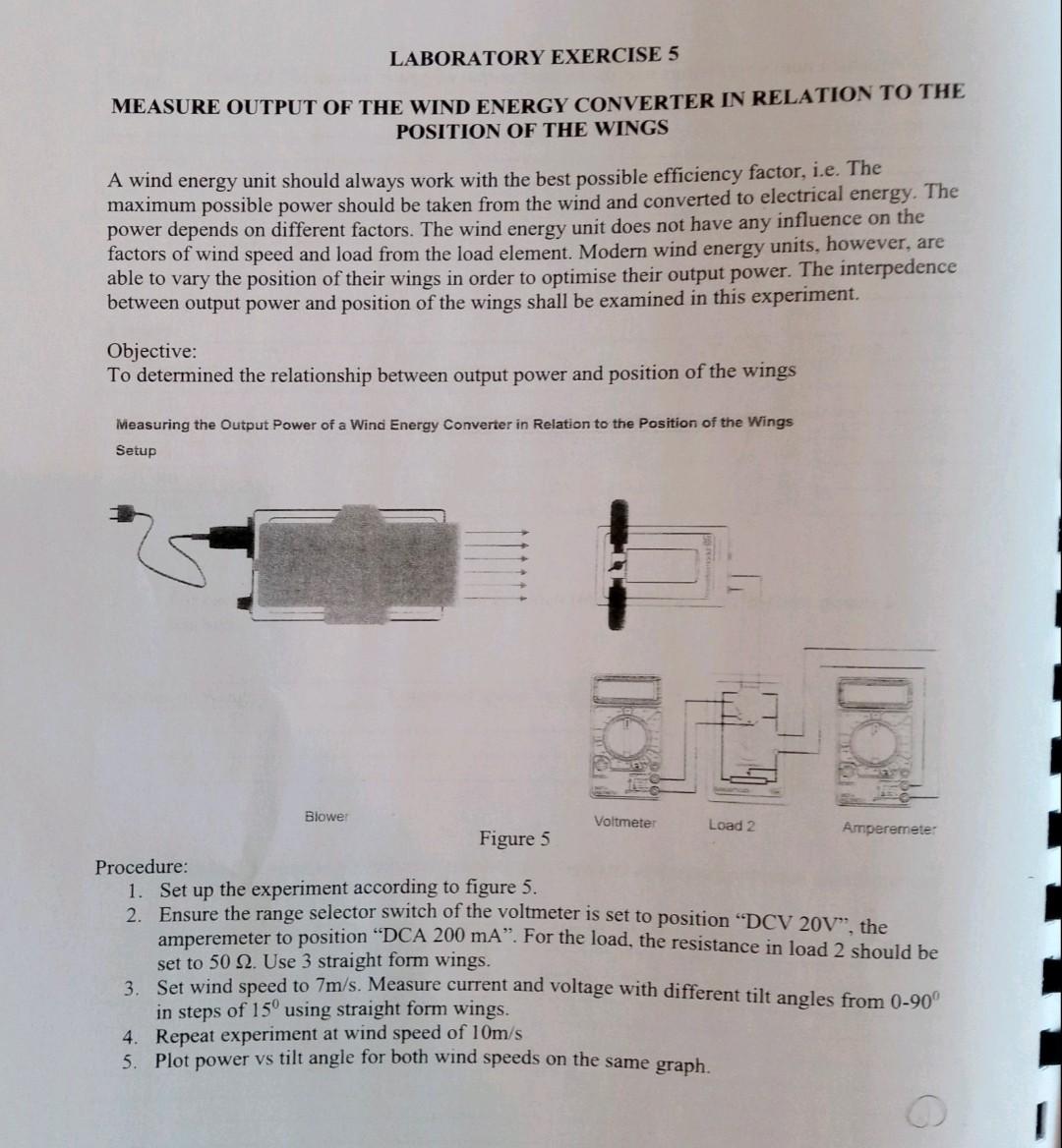Laboratory Exercise 5 Measure Output Of The Wind Energy Converter In Relation To The Position Of The Wings A Wind Energy 1