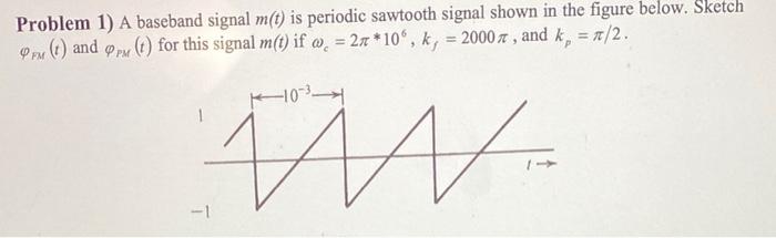 Problem 1 A Baseband Signal M T Is Periodic Sawtooth Signal Shown In The Figure Below Sketch Pm T And Ppm T For T 1