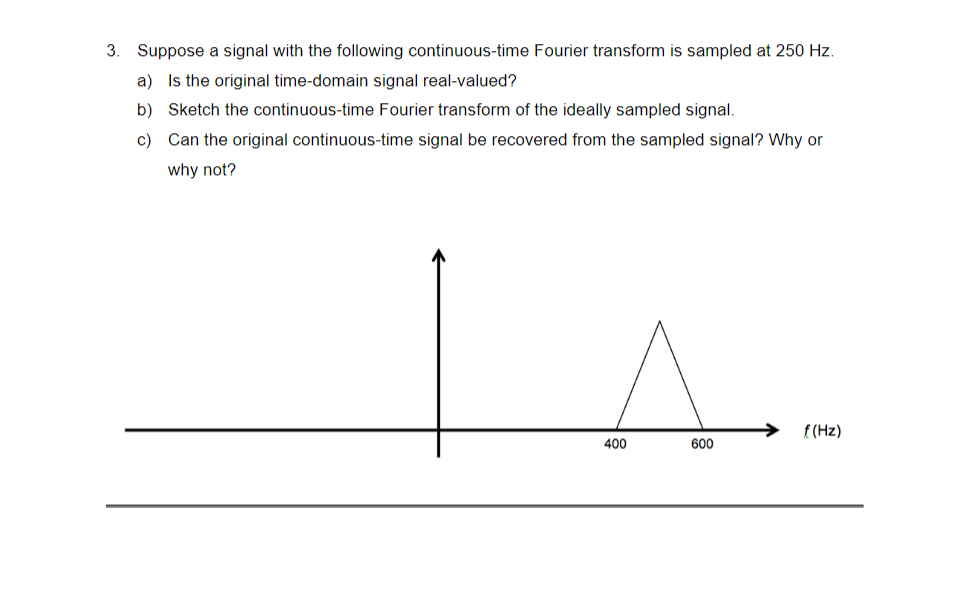 3 Suppose A Signal With The Following Continuous Time Fourier Transform Is Sampled At 250 Hz A Is The Original Time D 1