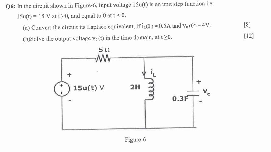 Q6 In The Circuit Shown In Figure 6 Input Voltage 15u T Is An Unit Step Function I E 15u T 15 V At T 0 And Equal 1