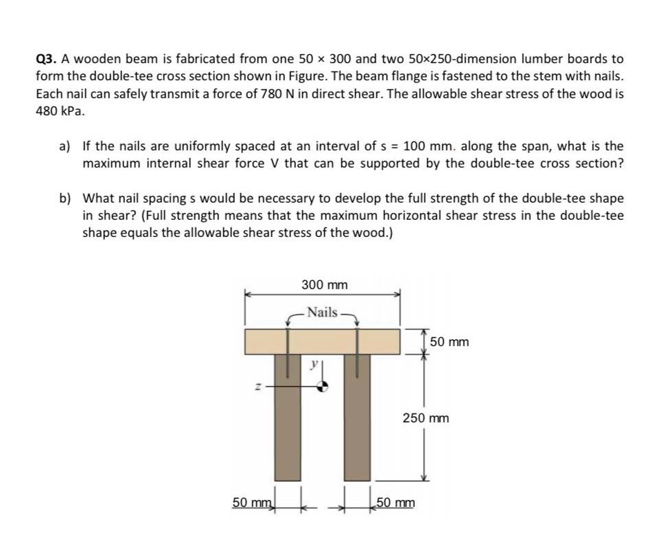Q3 A Wooden Beam Is Fabricated From One 50 X 300 And Two 50x250 Dimension Lumber Boards To Form The Double Tee Cross Se 1