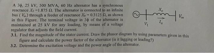 A 34 25 Kv 500 Mva 60 Hz Alternator Has A Synchronous Reactance Xs 1 875 2 The Alternator Is Connected To An Infini 1