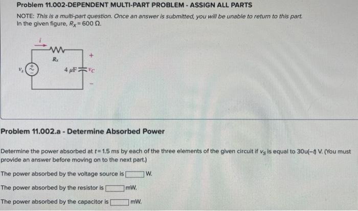 Problem 11 002 Dependent Multi Part Problem Assign All Parts Note This Is A Multi Part Question Once An Answer Is Su 2