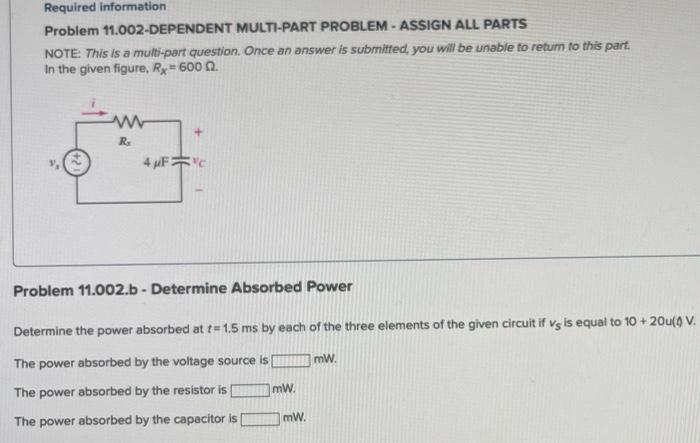 Problem 11 002 Dependent Multi Part Problem Assign All Parts Note This Is A Multi Part Question Once An Answer Is Su 3