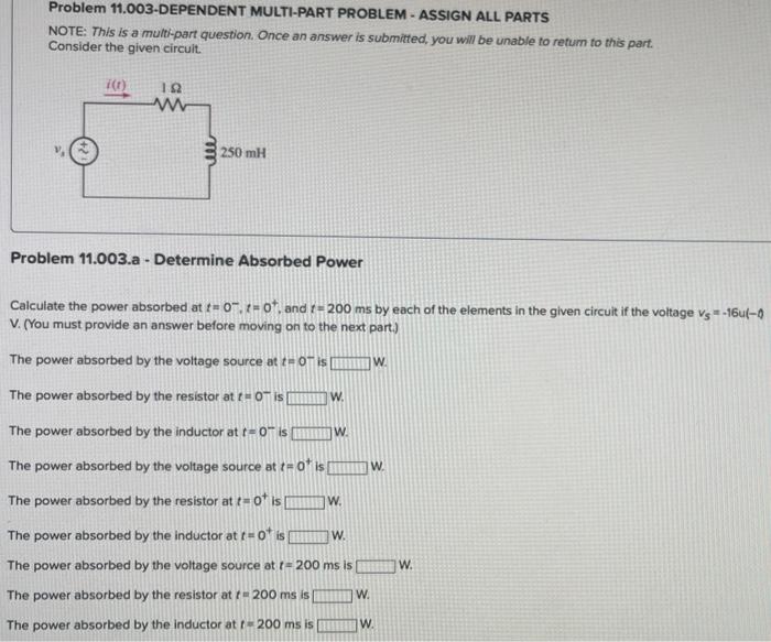 Problem 11 003 Dependent Multi Part Problem Assign All Parts Note This Is A Multi Part Question Once An Answer Is Su 1