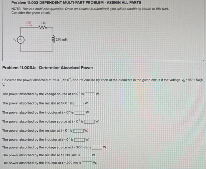 Problem 11 003 Dependent Multi Part Problem Assign All Parts Note This Is A Multi Part Question Once An Answer Is Su 2