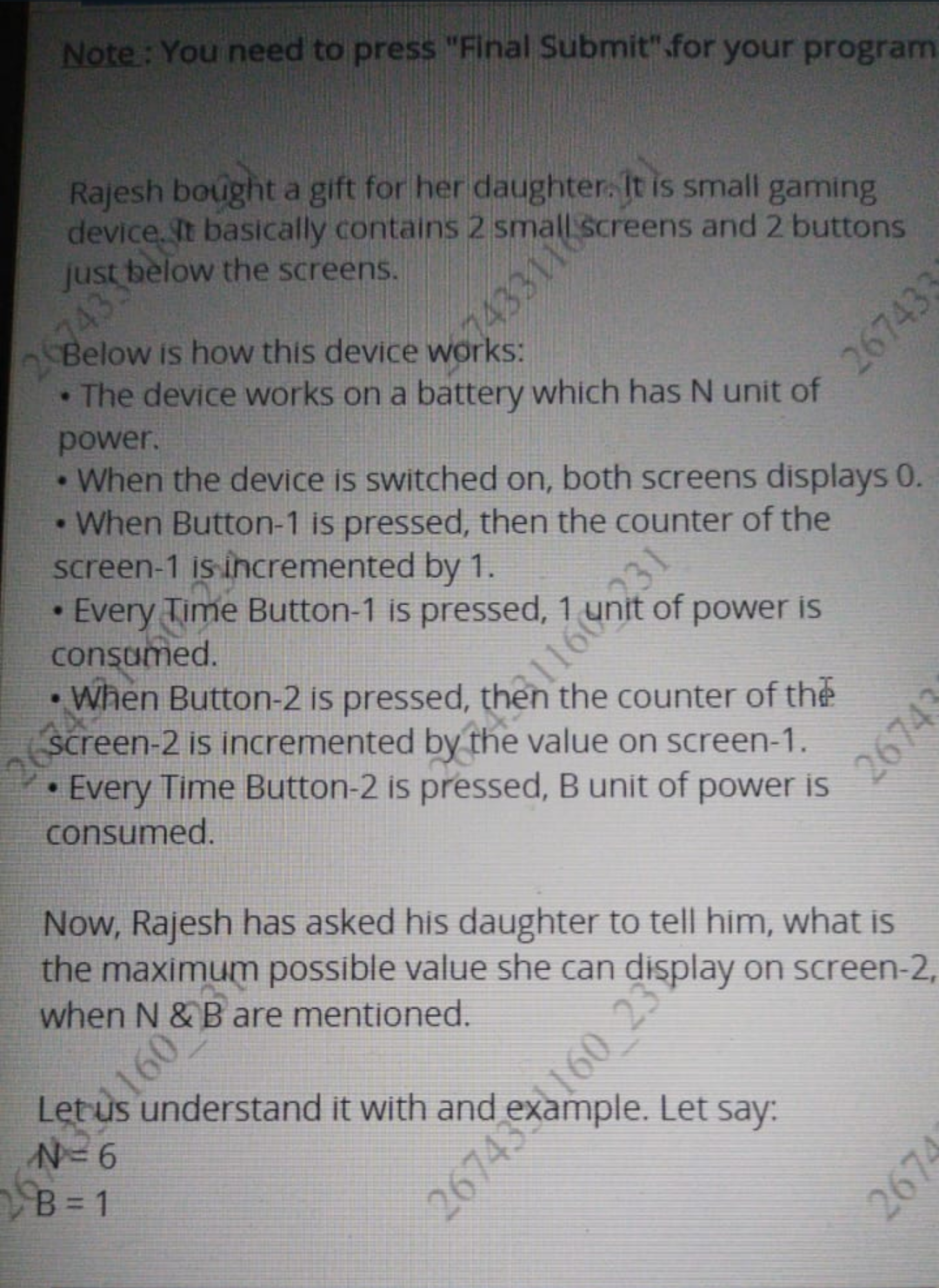 Note You Need To Press Final Submit For Your Program Rajesh Bought A Gift For Her Daughter It Is Small Gaming Device 1