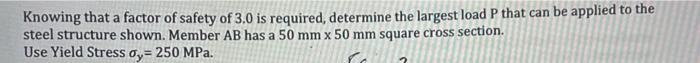 Knowing That A Factor Of Safety Of 3 0 Is Required Determine The Largest Load P That Can Be Applied To The Steel Struct 1