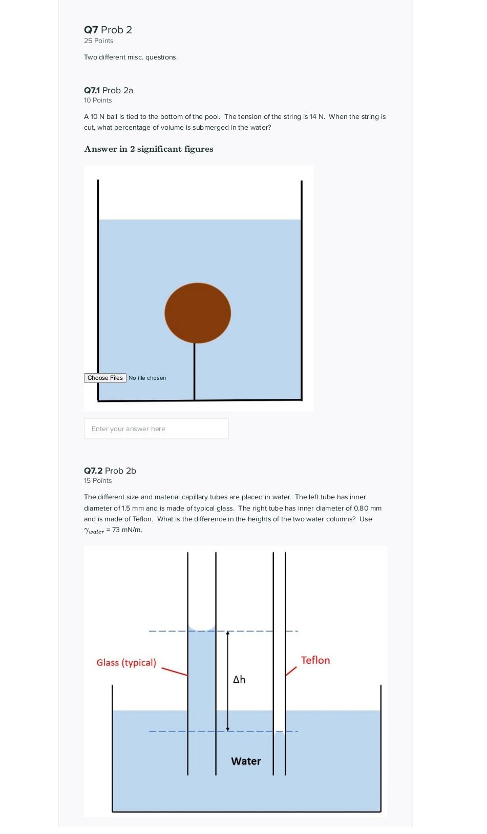 Q7 Prob 2 25 Points Two Different Misc Questions Q7 1 Prob 2a 10 Points A 10 N Ball Is Tied To The Bottom Of The Pool 1