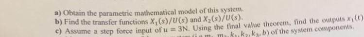 Problem 1 40 Pts Given The Mechanical System Depicted Below In Figure 1 Where U Is The Force Input And X And X Are 2