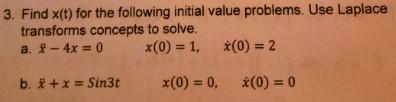 3 Find X T For The Following Initial Value Problems Use Laplace Transforms Concepts To Solve A 2 4x 0 X 0 1 1