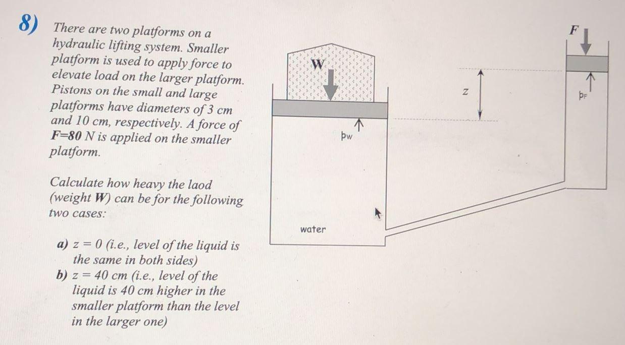 8 There Are Two Platforms On A Hydraulic Lifting System Smaller Platform Is Used To Apply Force To Elevate Load On The 1