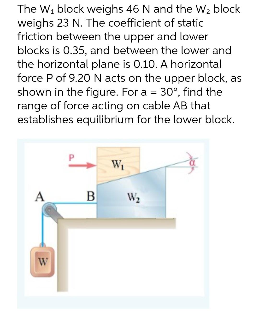 The W Block Weighs 46 N And The W Block Weighs 23 N The Coefficient Of Static Friction Between The Upper And Lower Bl 1