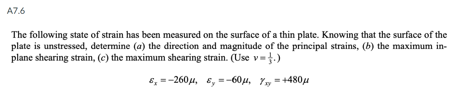 A7 6 The Following State Of Strain Has Been Measured On The Surface Of A Thin Plate Knowing That The Surface Of The Pla 1