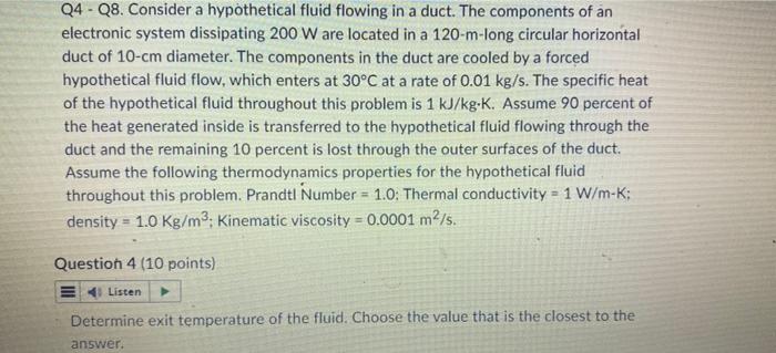 Q4q8 Consider A Hypothetical Fluid Flowing In A Duct The Components Of An Electronic System Dissipating 200 W Are Loca 1