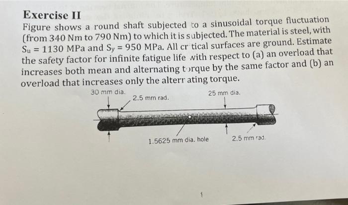 Exercise Ii Figure Shows A Round Shaft Subjected To A Sinusoidal Torque Fluctuation From 340 Nm To 790 Nm To Which It 1