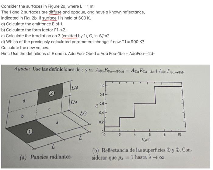 Consider The Surfaces In Figure 2a Where L 1 M The 1 And 2 Surfaces Are Diffuse And Opaque And Have A Known Reflect 1