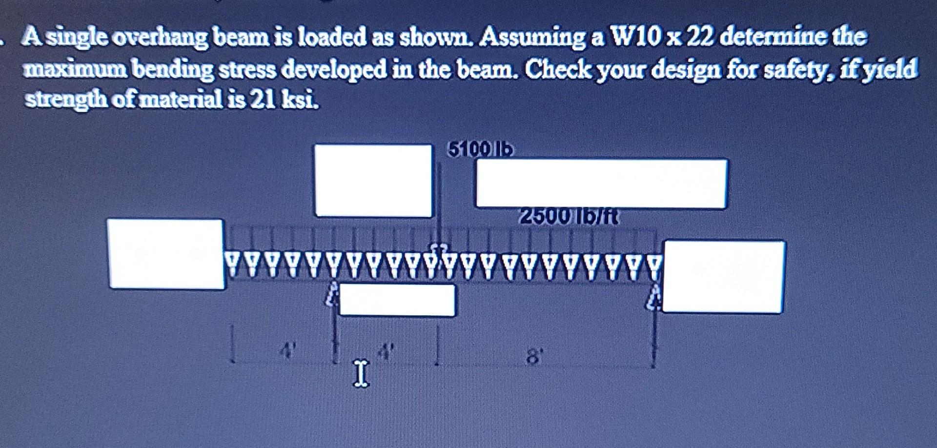 A Single Overhang Beam Is Loaded As Shown Assuming A W10 X 22 Determine The Maximum Bending Stress Developed In The Bea 1