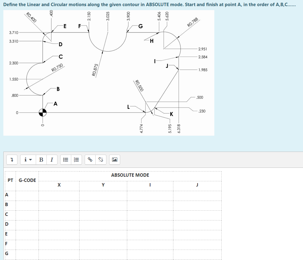Define The Linear And Circular Motions Along The Given Contour In Absolute Mode Start And Finish At Point A In The Ord 1