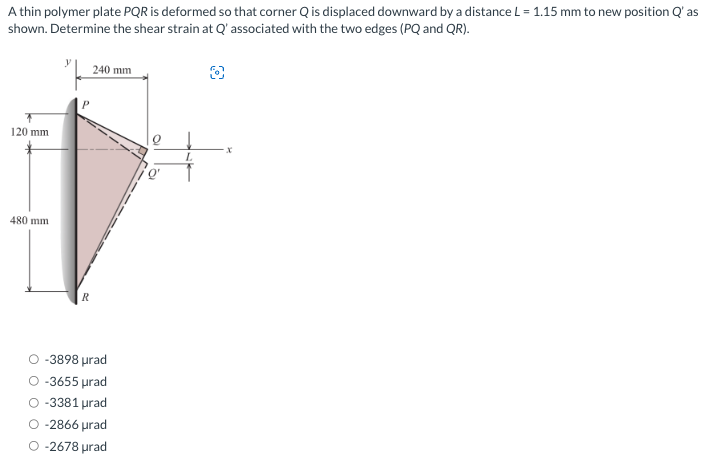 A Thin Polymer Plate Pqr Is Deformed So That Corner Q Is Displaced Downward By A Distance L 1 15 Mm To New Position Q 1