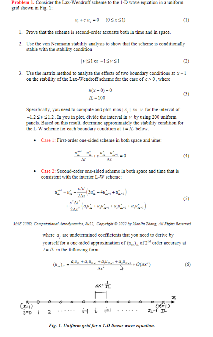 Problem 1 Consider The Lax Wendroff Scheme To The 1 D Wave Equation In A Uniform Grid Shown In Fig 1 2 Cu 0 0 X 1