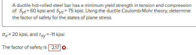 A Ductile Hot Rolled Steel Bar Has A Minimum Yield Strength In Tension And Compression Of Syt 60 Kpsi And Syc 75 Kps 1