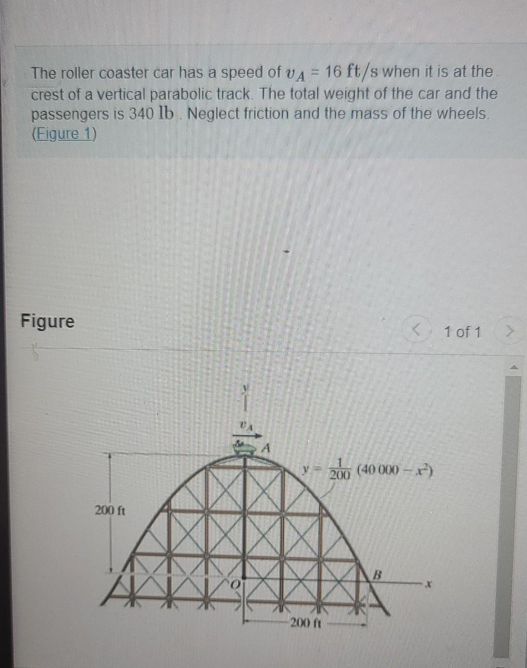 Ihmini The Roller Coaster Car Has A Speed Of Va 16 Ft S When It Is At The Crest Of A Vertical Parabolic Track The Tota 1