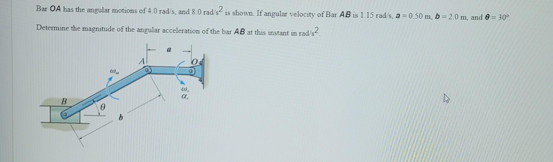 Bar Oa Has The Angular Motions Of 4 0 Rad S And 8 0 Rad S Is Shown If Angular Velocity Of Bar Ab Is 1 15 Rad S A 0 1