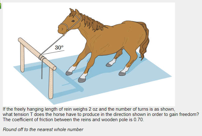 30 If The Freely Hanging Length Of Rein Weighs 2 Oz And The Number Of Turns Is As Shown What Tension T Does The Horse 1