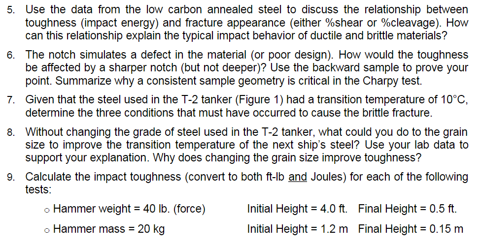 5 Use The Data From The Low Carbon Annealed Steel To Discuss The Relationship Between Toughness Impact Energy And Fra 1