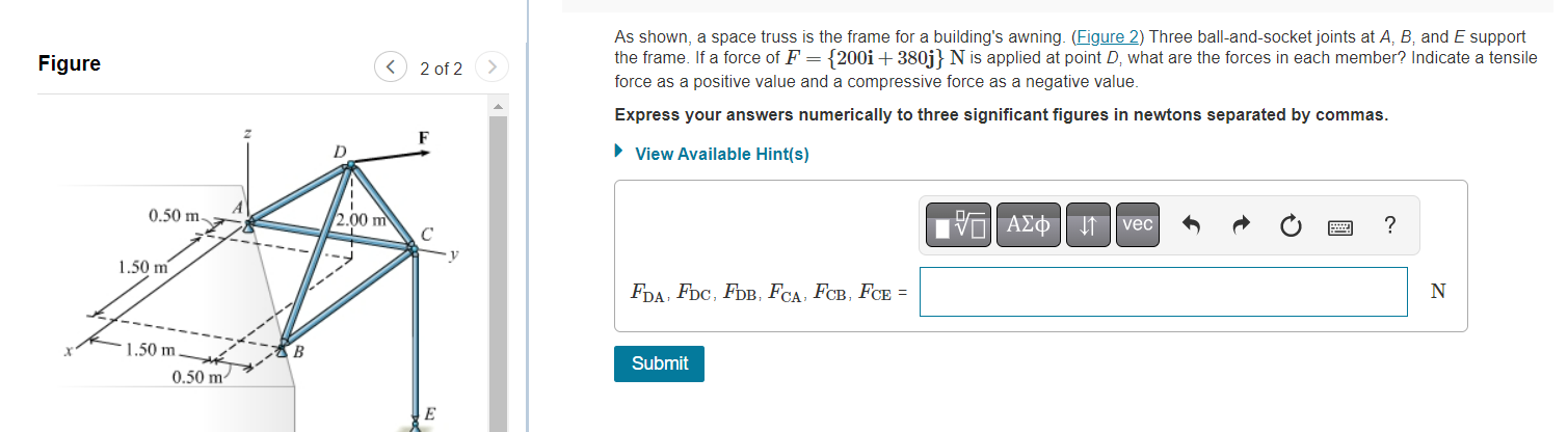 Figure 0 50 M 1 50 M 1 50 M 0 50 M 2 00 M 2 Of 2 F E As Shown A Space Truss Is The Frame For A Building S Awning Fi 1