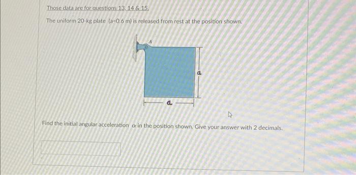Those Data Are For Questions 13 14 15 The Uniform 20 Kg Plate A 0 6 M Is Released From Rest At The Position Shown 1