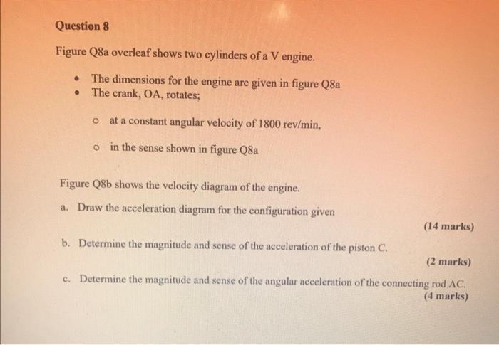 Question 8 Figure Q8a Overleaf Shows Two Cylinders Of A V Engine The Dimensions For The Engine Are Given In Figure Q8 1
