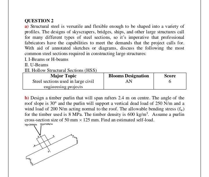 Question 2 A Structural Steel Is Versatile And Flexible Enough To Be Shaped Into A Variety Of Profiles The Designs Of 1