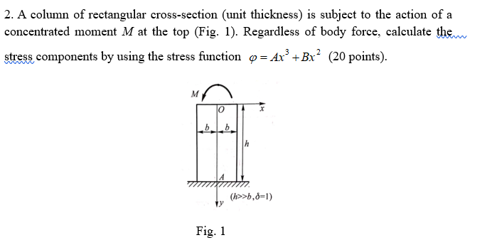 2 A Column Of Rectangular Cross Section Unit Thickness Is Subject To The Action Of A Concentrated Moment M At The Top 1
