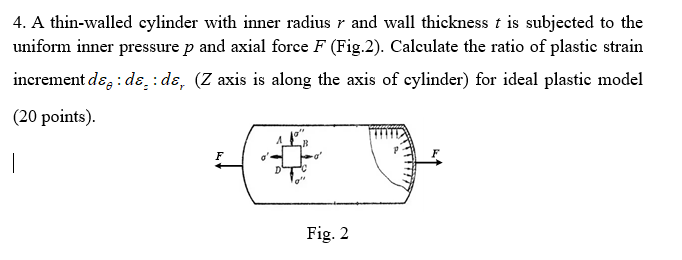 4 A Thin Walled Cylinder With Inner Radius And Wall Thickness T Is Subjected To The Uniform Inner Pressure P And Axial 1