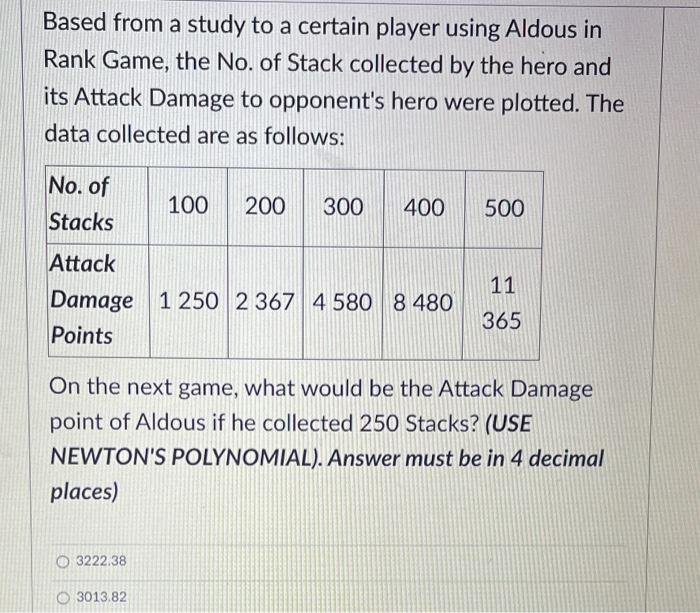 Based From A Study To A Certain Player Using Aldous In Rank Game The No Of Stack Collected By The Hero And Its Attack 1