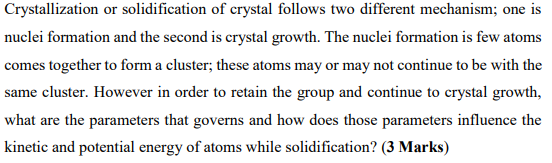 Crystallization Or Solidification Of Crystal Follows Two Different Mechanism One Is Nuclei Formation And The Second Is 1