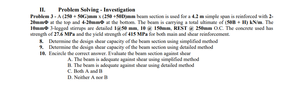 Ii Problem Solving Investigation Problem 3 A 250 50g Mm X 250 50d Mm Beam Section Is Used For A 4 2 M Simple Spa 1
