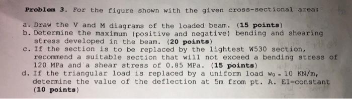 Problem 3 For The Figure Shown With The Given Cross Sectional Area A Draw The V And M Diagrams Of The Loaded Beam 1 1