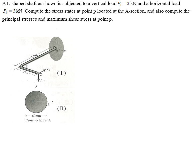 A L Shaped Shaft As Shown Is Subjected To A Vertical Load P1 2 Kn And A Horizontal Load Pa 3 Kn Compute The Stress 1