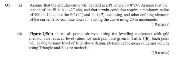 Q5 A Assume That The Circular Curve Will Be Used At A Pi Where I 8 24 Assume That The Station Of The Pi Is 6 427 1