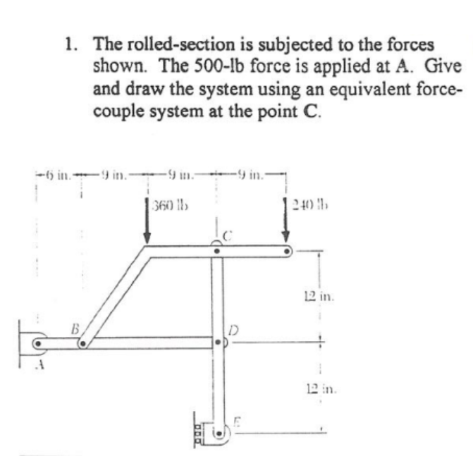 6 In 1 1 The Rolled Section Is Subjected To The Forces Shown The 500 Lb Force Is Applied At A Give And Draw The Sy 1