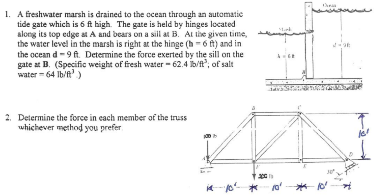 1 A Freshwater Marsh Is Drained To The Ocean Through An Automatic Tide Gate Which Is 6 Ft High The Gate Is Held By Hin 1