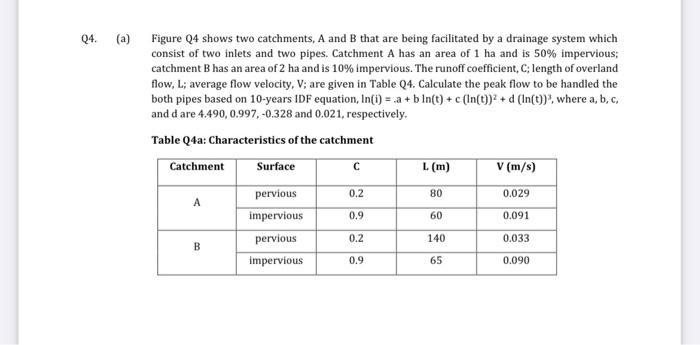 Q4 A Figure Q4 Shows Two Catchments A And B That Are Being Facilitated By A Drainage System Which Consist Of Two Inl 1