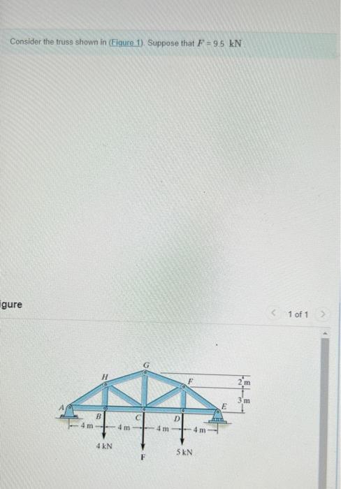 Consider The Truss Shown In Figure 1 Suppose That F 9 5 Kn Gure 4 M B 4m 4 Kn D 4m 5 Kn 4 M E 2m 3m 1 Of 1 P 1