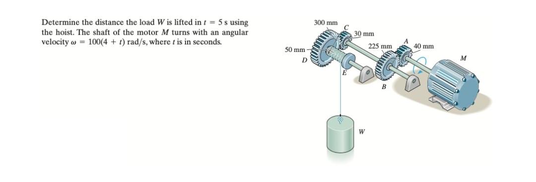 Determine The Distance The Load W Is Lifted In T 5 S Using The Hoist The Shaft Of The Motor M Turns With An Angular V 1