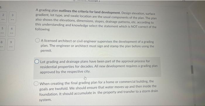 1 2 5 3 I 6 8 9 Empt 1 A Grading Plan Outlines The Criteria For Land Development Design Elevation Surface Gradient L 1