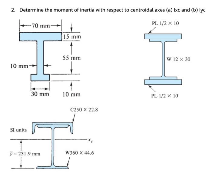 2 Determine The Moment Of Inertia With Respect To Centroidal Axes A Lxc And B Lyc 70 Mm Pl 1 2 X 10 15 Mm 55 Mm W 1