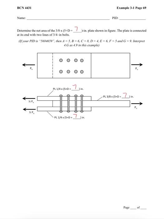 Bcn 4431 Name Determine The Net Area Of The 3 8 X 5 D 7 In Plate Shown In Figure The Plate Is Connected At Its End 1